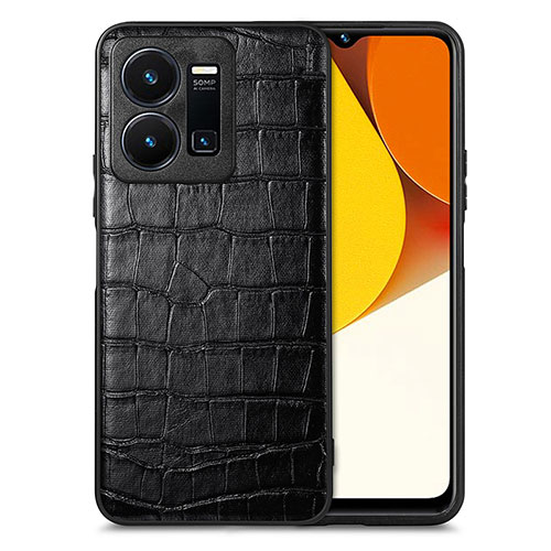 Soft Luxury Leather Snap On Case Cover S01D for Vivo Y35 4G Black
