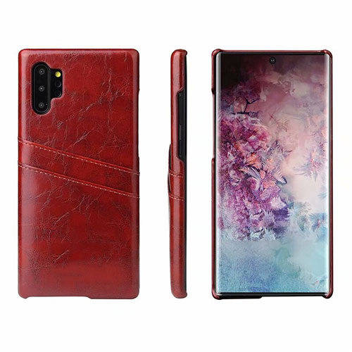 Soft Luxury Leather Snap On Case Cover S02 for Samsung Galaxy Note 10 Plus Red Wine