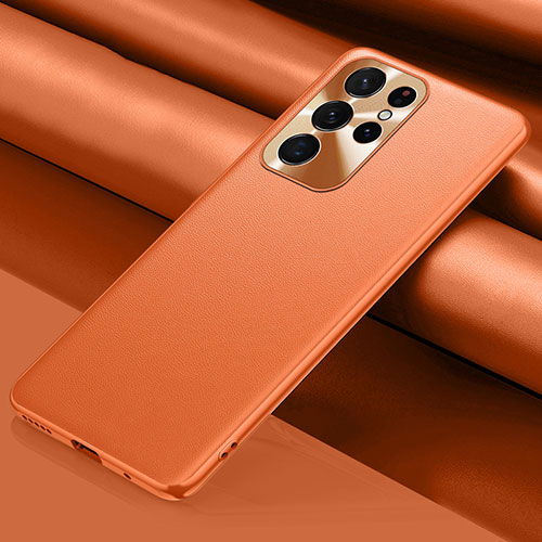 Soft Luxury Leather Snap On Case Cover S02 for Samsung Galaxy S24 Ultra 5G Orange