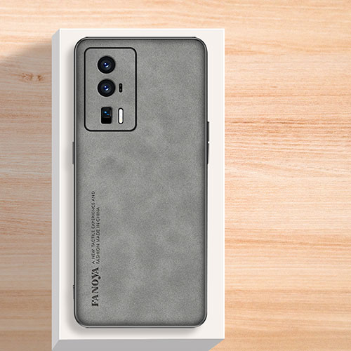 Soft Luxury Leather Snap On Case Cover S02 for Xiaomi Poco F5 Pro 5G Gray