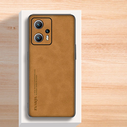 Soft Luxury Leather Snap On Case Cover S02 for Xiaomi Redmi Note 11T Pro+ Plus 5G Brown