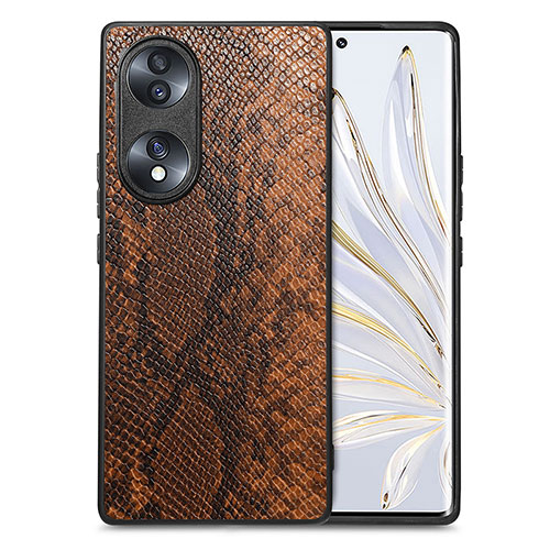 Soft Luxury Leather Snap On Case Cover S02D for Huawei Honor 70 5G Brown