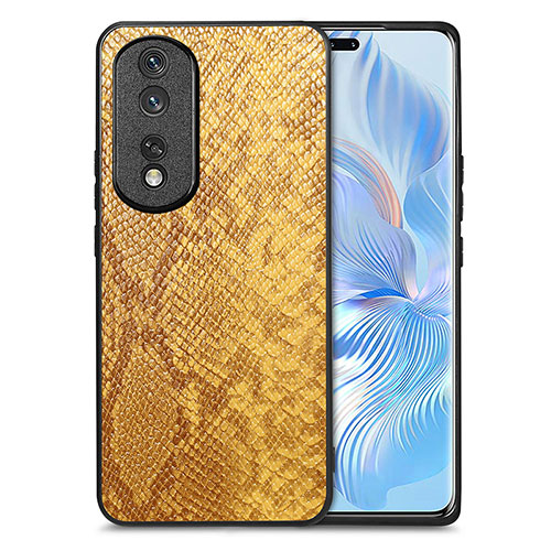 Soft Luxury Leather Snap On Case Cover S02D for Huawei Honor 80 Pro 5G Yellow