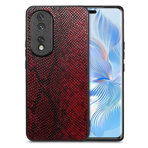 Soft Luxury Leather Snap On Case Cover S02D for Huawei Honor 80 Pro Flat 5G Red