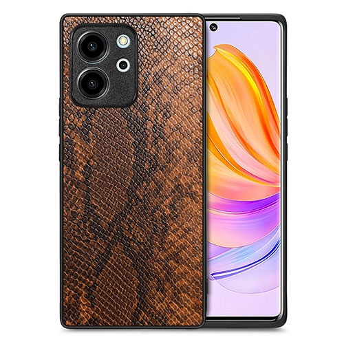 Soft Luxury Leather Snap On Case Cover S02D for Huawei Honor 80 SE 5G Brown