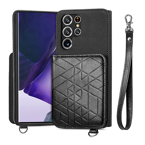 Soft Luxury Leather Snap On Case Cover S02D for Samsung Galaxy S23 Ultra 5G Black