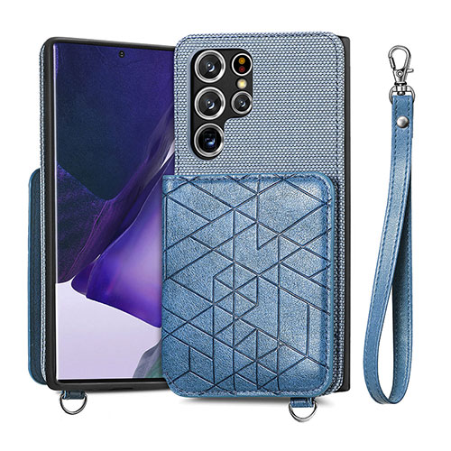 Soft Luxury Leather Snap On Case Cover S02D for Samsung Galaxy S23 Ultra 5G Blue