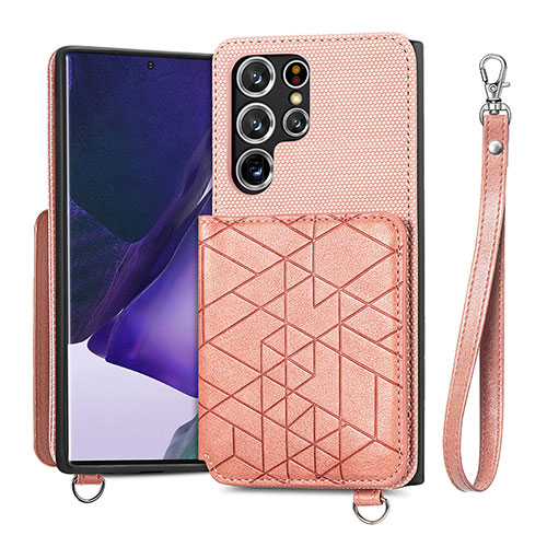 Soft Luxury Leather Snap On Case Cover S02D for Samsung Galaxy S23 Ultra 5G Pink