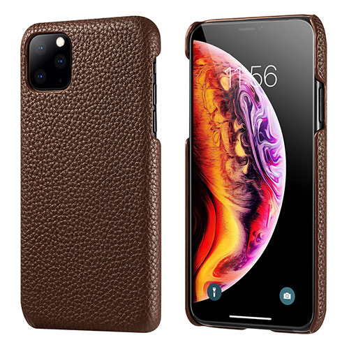 Soft Luxury Leather Snap On Case Cover S03 for Apple iPhone 11 Pro Brown