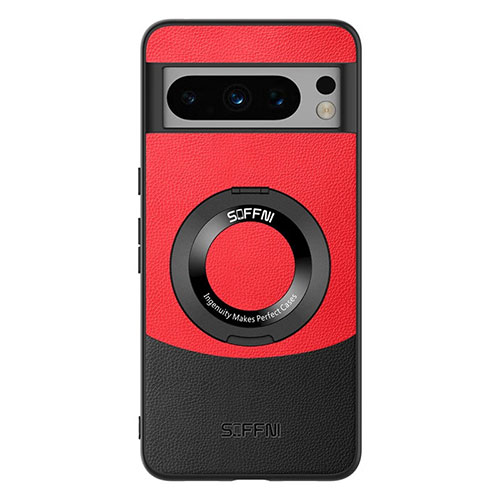 Soft Luxury Leather Snap On Case Cover S03 for Google Pixel 8 Pro 5G Red and Black