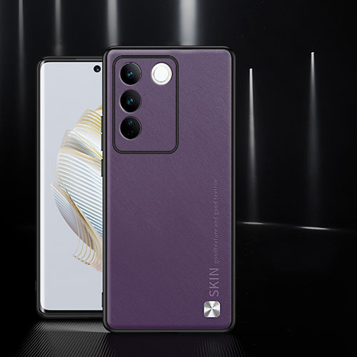 Soft Luxury Leather Snap On Case Cover S03 for Vivo V27 5G Purple