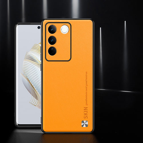 Soft Luxury Leather Snap On Case Cover S03 for Vivo V27 Pro 5G Orange