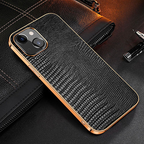 Soft Luxury Leather Snap On Case Cover S04 for Apple iPhone 13 Black