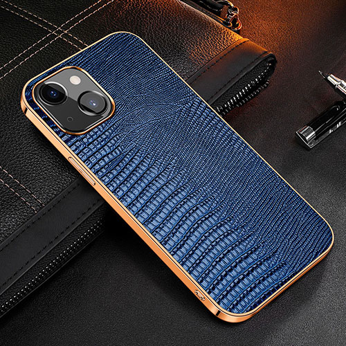 Soft Luxury Leather Snap On Case Cover S04 for Apple iPhone 13 Blue