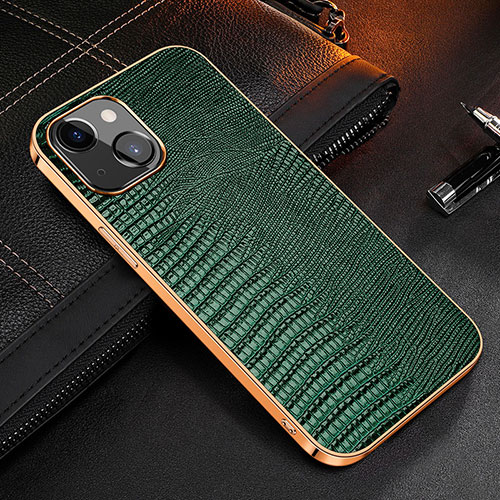 Soft Luxury Leather Snap On Case Cover S04 for Apple iPhone 15 Green