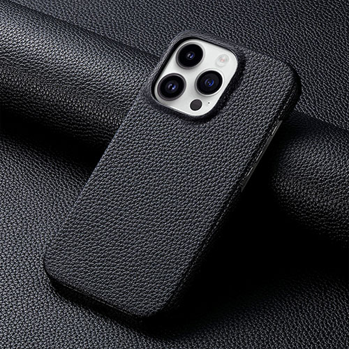 Soft Luxury Leather Snap On Case Cover S04D for Apple iPhone 15 Pro Black