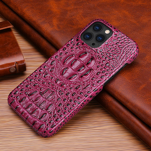 Soft Luxury Leather Snap On Case Cover S05 for Apple iPhone 14 Pro Purple