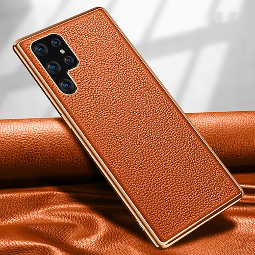 Soft Luxury Leather Snap On Case Cover S09 for Samsung Galaxy S24 Ultra 5G Orange