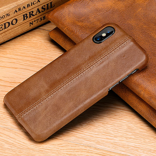 Soft Luxury Leather Snap On Case Cover S11 for Apple iPhone Xs Orange