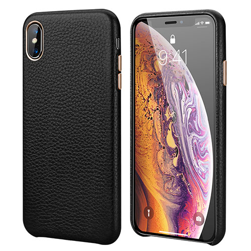 Soft Luxury Leather Snap On Case Cover S14 for Apple iPhone X Black