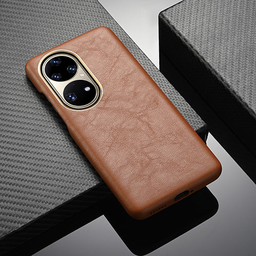 Soft Luxury Leather Snap On Case Cover ST1 for Huawei P50 Brown