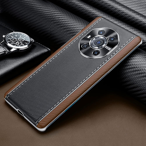 Soft Luxury Leather Snap On Case Cover ST3 for Huawei Honor Magic3 5G Brown