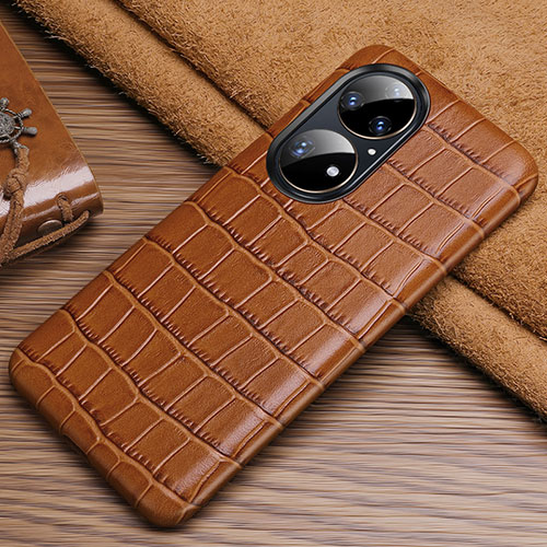 Soft Luxury Leather Snap On Case Cover ST3 for Huawei P50e Brown