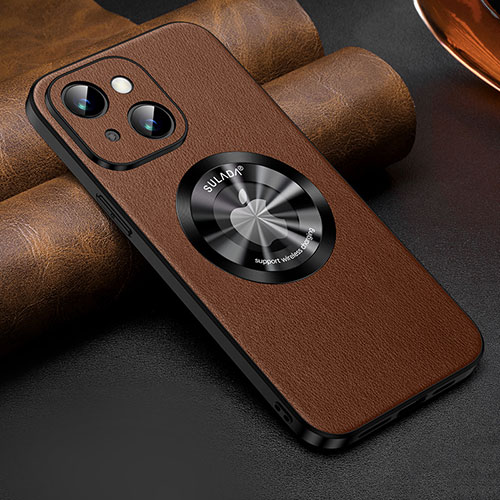 Soft Luxury Leather Snap On Case Cover with Mag-Safe Magnetic LD2 for Apple iPhone 13 Brown