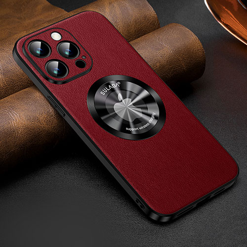 Soft Luxury Leather Snap On Case Cover with Mag-Safe Magnetic LD2 for Apple iPhone 13 Pro Max Red