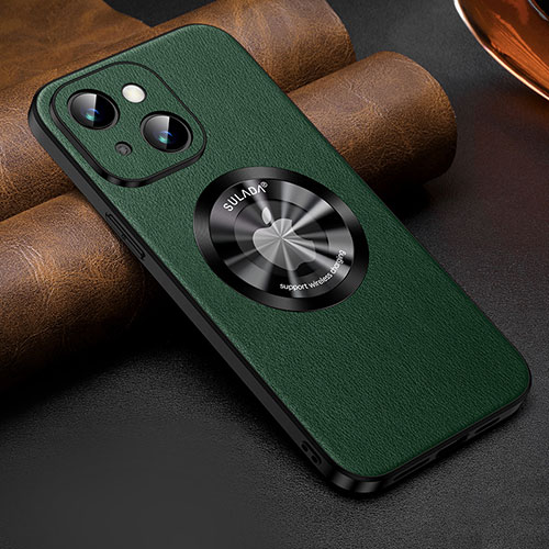 Soft Luxury Leather Snap On Case Cover with Mag-Safe Magnetic LD2 for Apple iPhone 14 Plus Green