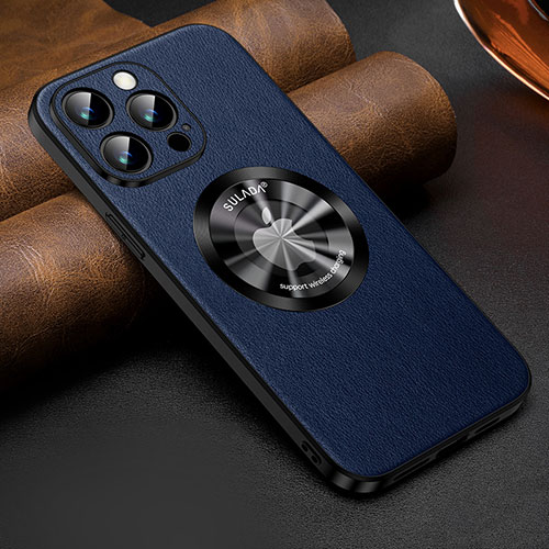 Soft Luxury Leather Snap On Case Cover with Mag-Safe Magnetic LD2 for Apple iPhone 15 Pro Blue