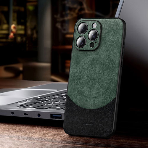 Soft Luxury Leather Snap On Case Cover with Mag-Safe Magnetic LD4 for Apple iPhone 15 Pro Green