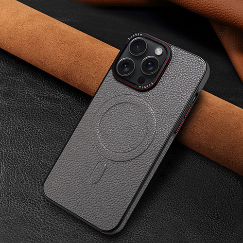 Soft Luxury Leather Snap On Case Cover WZ1 for Apple iPhone 15 Pro Dark Gray