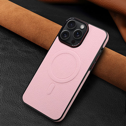 Soft Luxury Leather Snap On Case Cover WZ1 for Apple iPhone 15 Pro Max Rose Gold