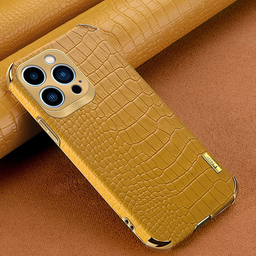 Soft Luxury Leather Snap On Case Cover XD1 for Apple iPhone 13 Pro Max Yellow