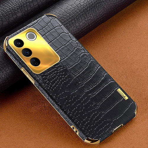 Soft Luxury Leather Snap On Case Cover XD1 for Vivo V27e 5G Black