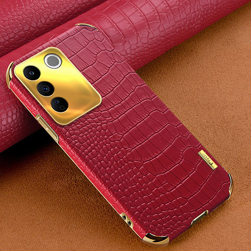 Soft Luxury Leather Snap On Case Cover XD1 for Vivo V27e 5G Red