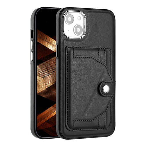 Soft Luxury Leather Snap On Case Cover Y01B for Apple iPhone 13 Black