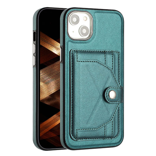 Soft Luxury Leather Snap On Case Cover Y01B for Apple iPhone 14 Green