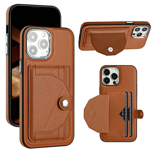 Soft Luxury Leather Snap On Case Cover Y01B for Apple iPhone 15 Pro Brown