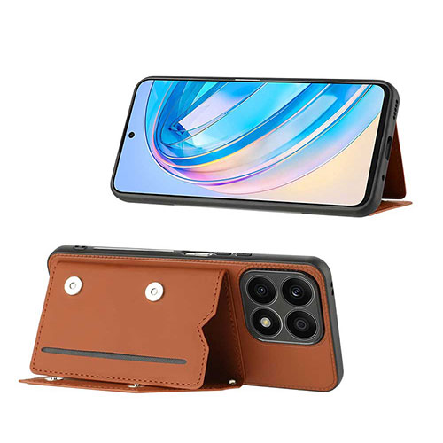 Soft Luxury Leather Snap On Case Cover Y01B for Huawei Honor X8a 4G Brown