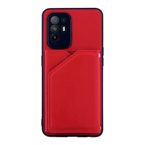 Soft Luxury Leather Snap On Case Cover Y01B for Oppo F19 Pro+ Plus 5G Red