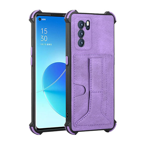 Soft Luxury Leather Snap On Case Cover Y01B for Oppo Reno6 Pro 5G India Purple