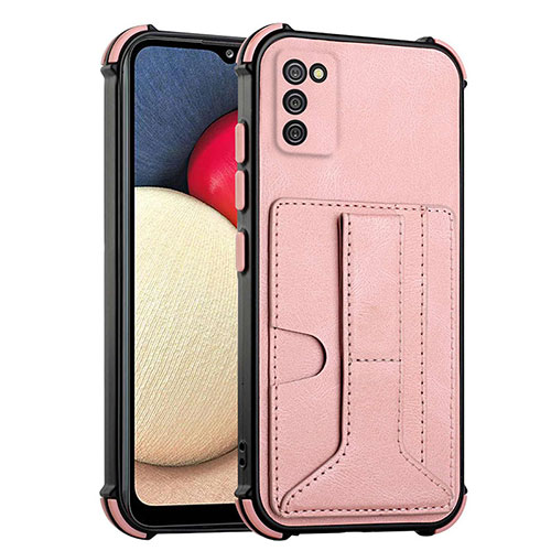 Soft Luxury Leather Snap On Case Cover Y01B for Samsung Galaxy A02s Rose Gold