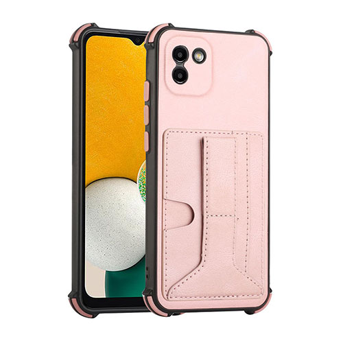 Soft Luxury Leather Snap On Case Cover Y01B for Samsung Galaxy A03 Rose Gold