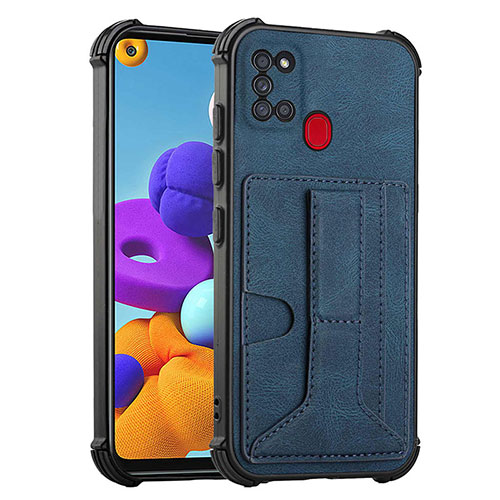 Soft Luxury Leather Snap On Case Cover Y01B for Samsung Galaxy A21s Blue