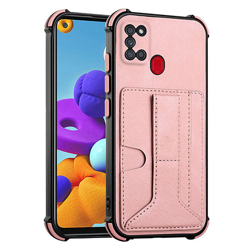 Soft Luxury Leather Snap On Case Cover Y01B for Samsung Galaxy A21s Rose Gold