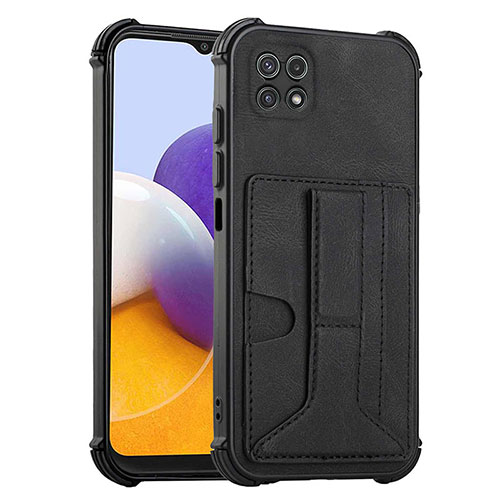 Soft Luxury Leather Snap On Case Cover Y01B for Samsung Galaxy A22 5G Black