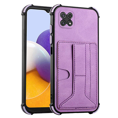 Soft Luxury Leather Snap On Case Cover Y01B for Samsung Galaxy A22 5G Purple