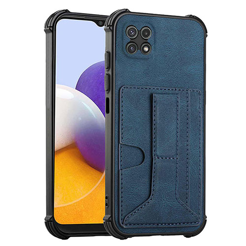 Soft Luxury Leather Snap On Case Cover Y01B for Samsung Galaxy A22s 5G Blue